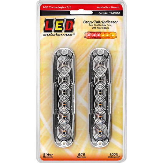 LED Autolamps 12/24V Stop/Tail/Indicator Light Clear Lens Coloured LEDs Surface Mount - 12ARM-2