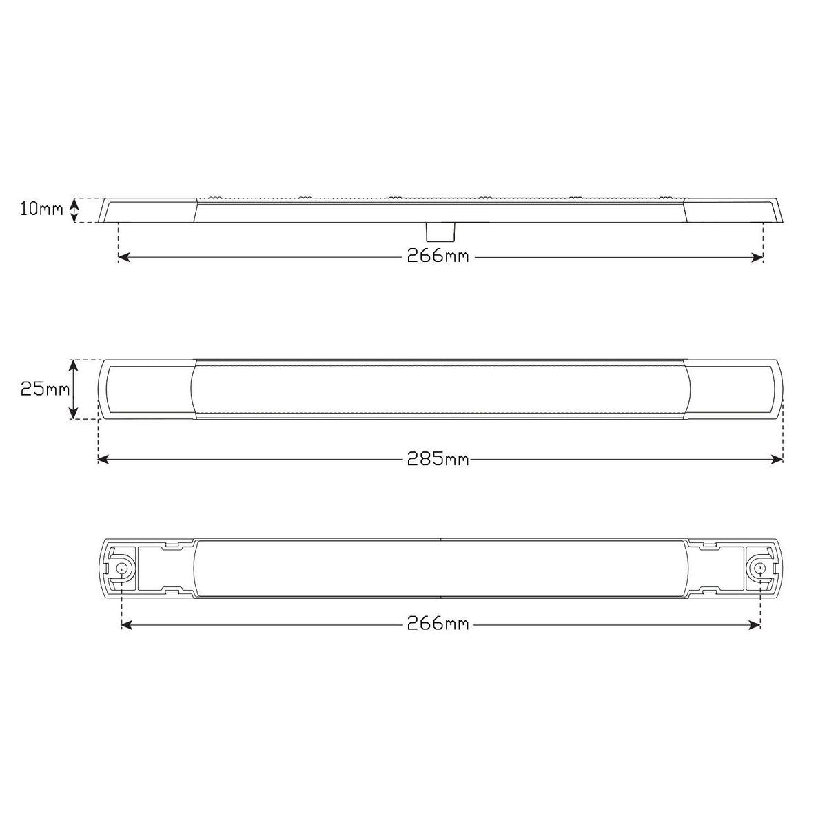 LED Autolamps 12V Slimeline/Low Profile Reverse Lamp With Black End Caps - 285BW12