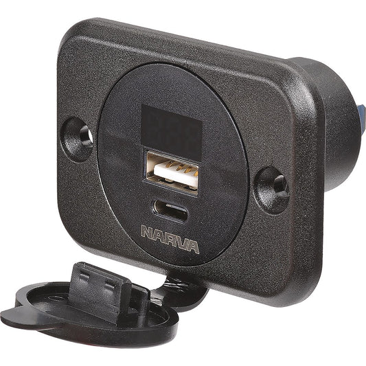Narva USB USB-C Socket w LED Volt Amp Meter - 81106BL