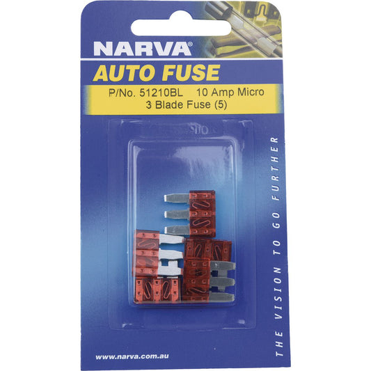 Narva Micro 3 Blade Fuse 10A Red 5 Pack - 51210BL