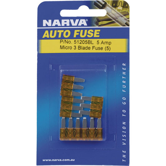 Narva Micro 3 Blade Fuse 5A Tan 5 Pack - 51205BL