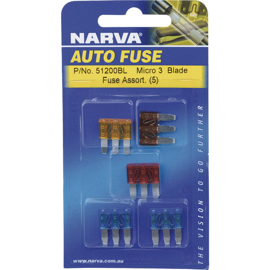 Narva Micro 3 Blade Fuse Assortment 5 Pack - 51200BL