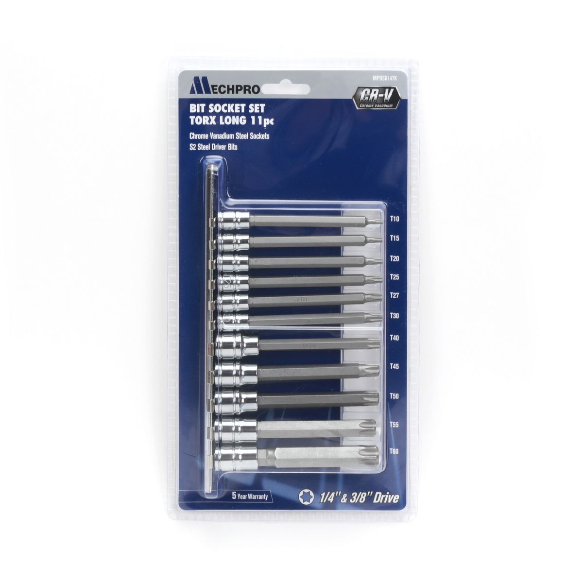 Mechpro Blue Socket Rail Torx Key Extra Long Set 11pc - MPBSK147K