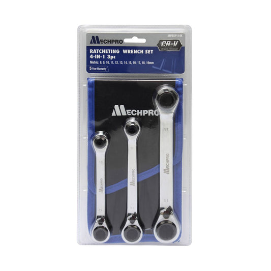 Mechpro Blue 4-In-1 Ratchet Wrench Set Metric 3pc - MPBSP114K