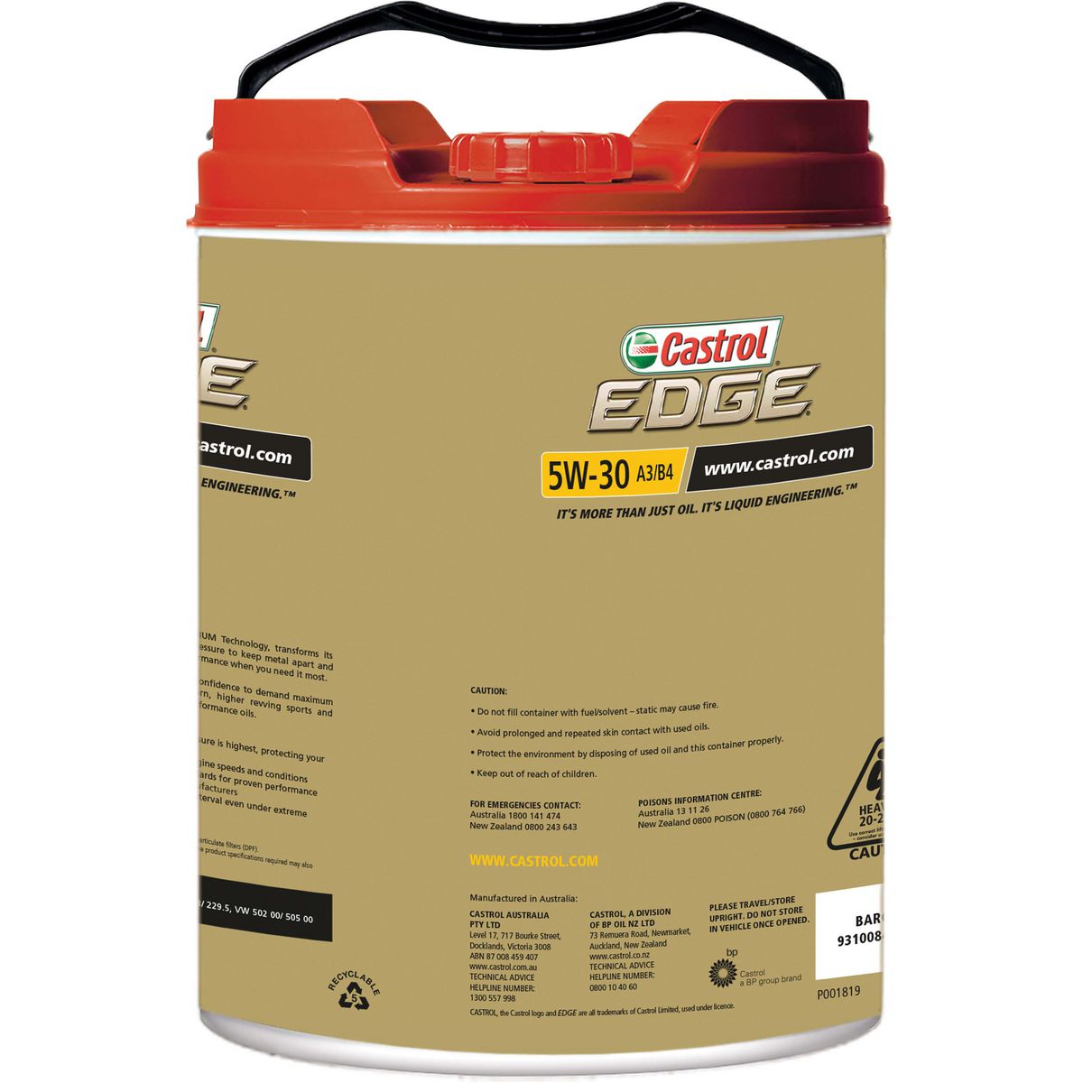 Castrol EDGE 5W-30 A3 B4 Engine Oil 20L - 3421198