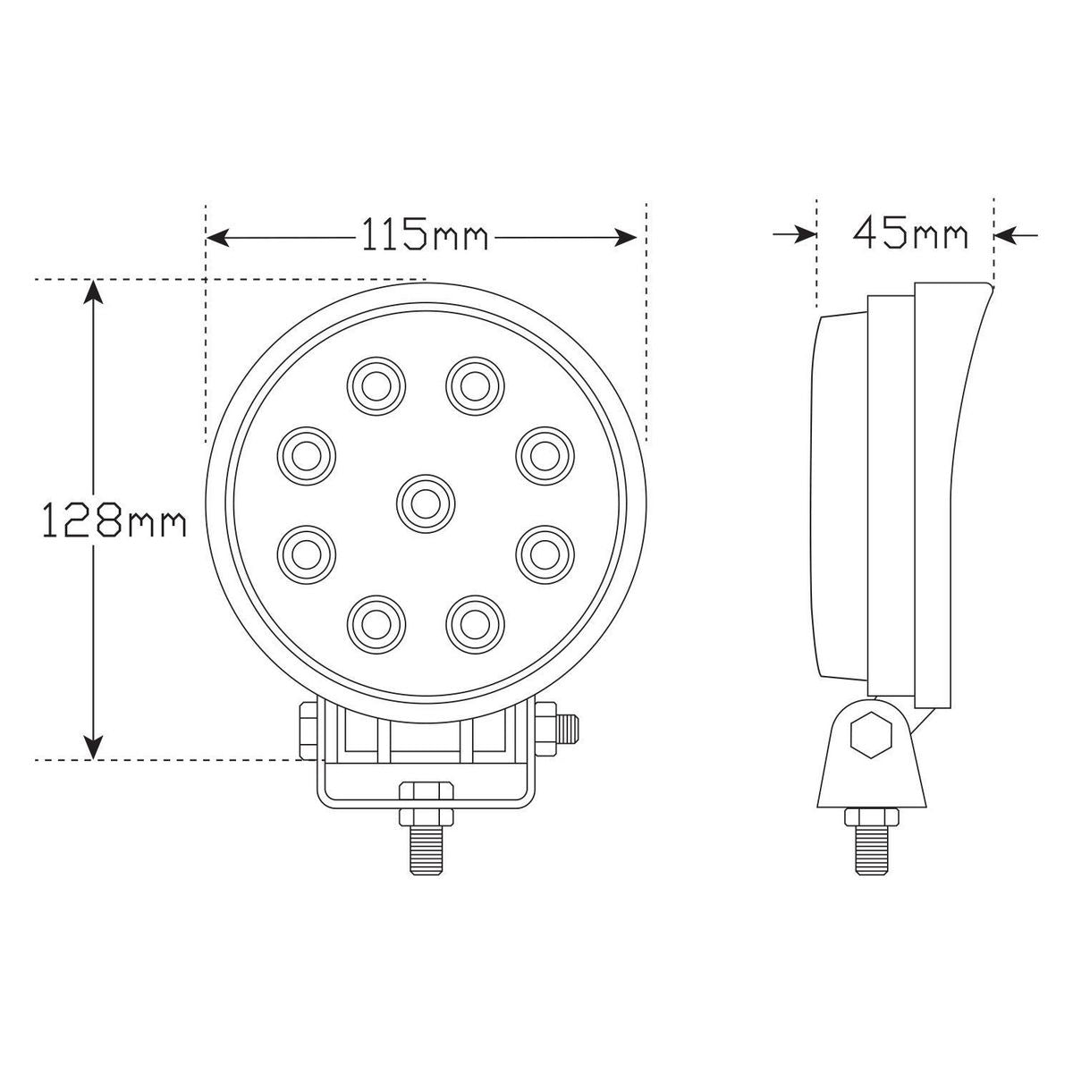 LED Autolamps 9/32V High Powered Round Flood Lamp Black Powder Coated Aluminium - FL2