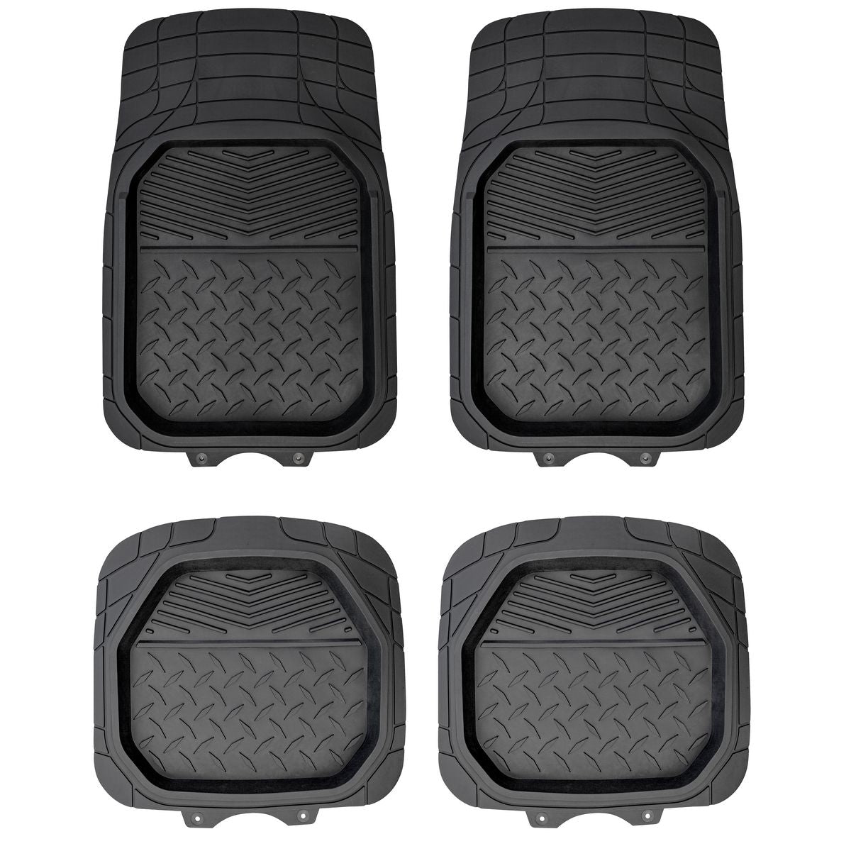 Maxi Trac Heavy Duty Shallow Dish Floor Mat Set 4 Piece Black - MTCM4PCSDBK