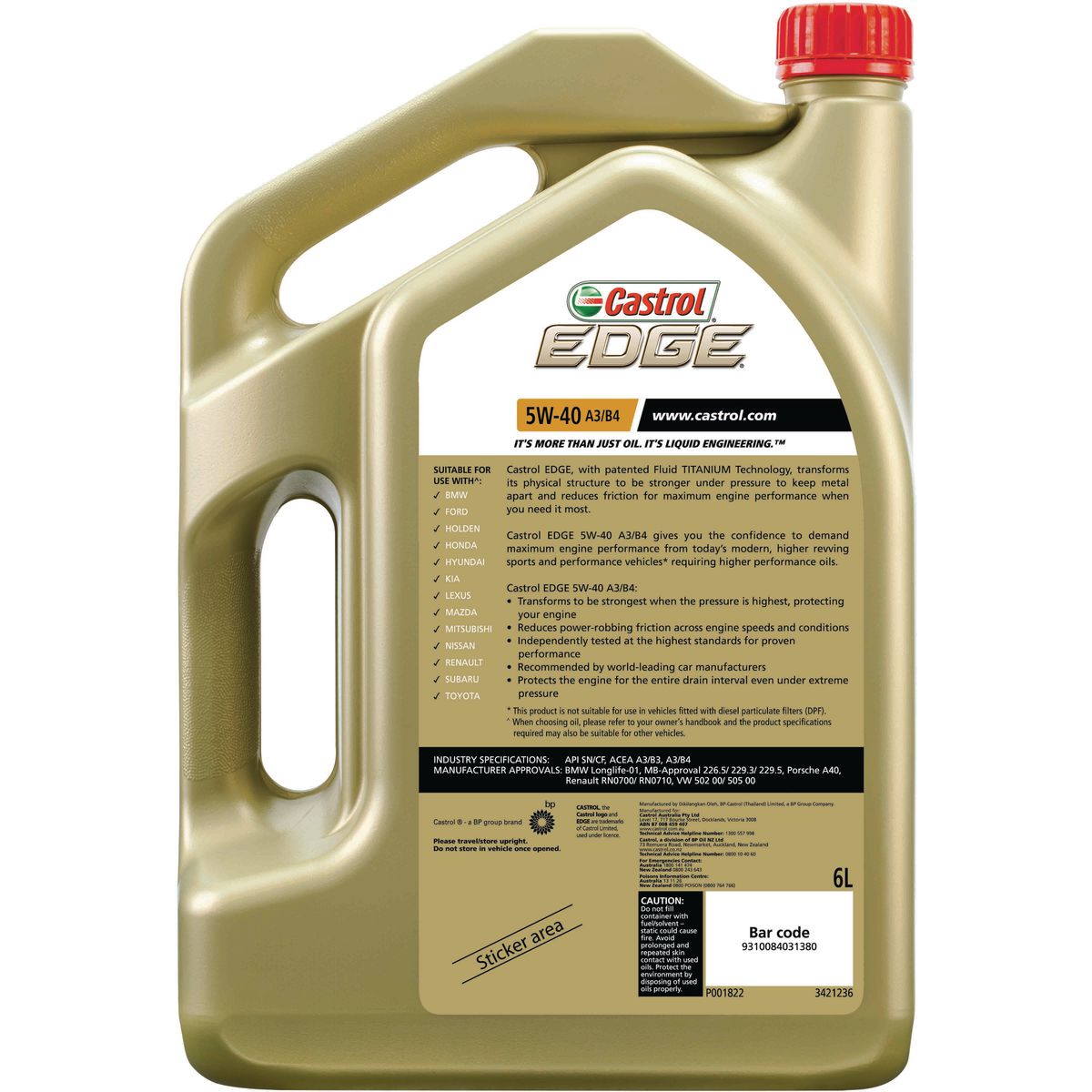 Castrol Edge 5W-40 A3/B4 Engine Oil 6L - 3421236