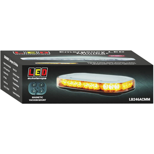 LED Autolamps 12/24V Amber Emergency Mini Light Bar 18 Selectable Flash Patterns Magnetic Mount - LB246ACMM