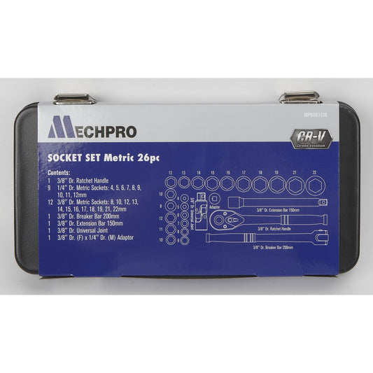 Mechpro Blue Socket Set Metric 1/4In & 3/8In Drive 26pc - MPBSK153K