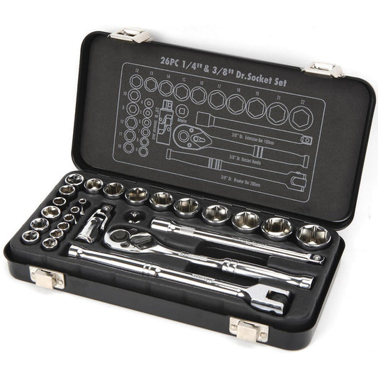Mechpro Blue Socket Set Metric 1/4In & 3/8In Drive 26pc - MPBSK153K