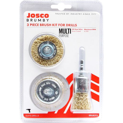 JOSCO Brush Kit CR 3pce 6.3 Hex Spindle 0.30 BC - BRUKIT3