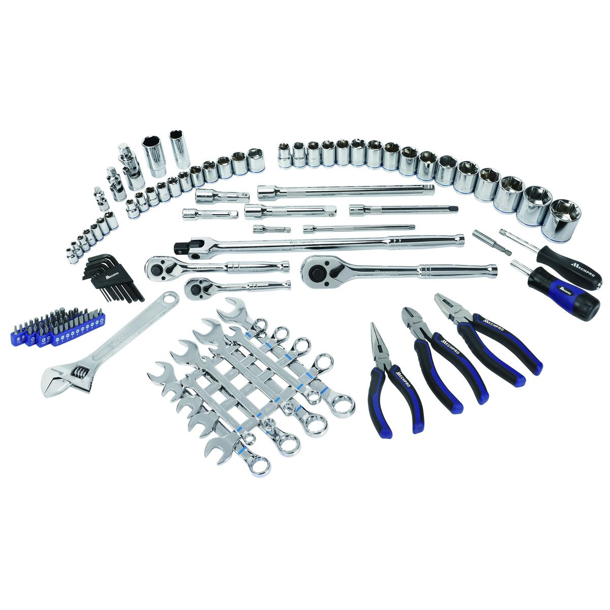Mechpro Blue Automotive Tool Kit Metric 1/4In, 3/8In & 1/2In Drive 117pc - MP224KCRV