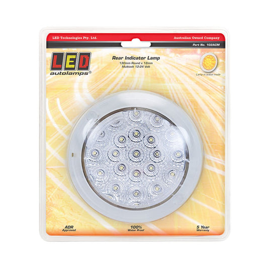 LED Autolamps 12/24V Round Indicator Lamp With Clear Lens 130mm Diameter Recessed Mount - 102ACM