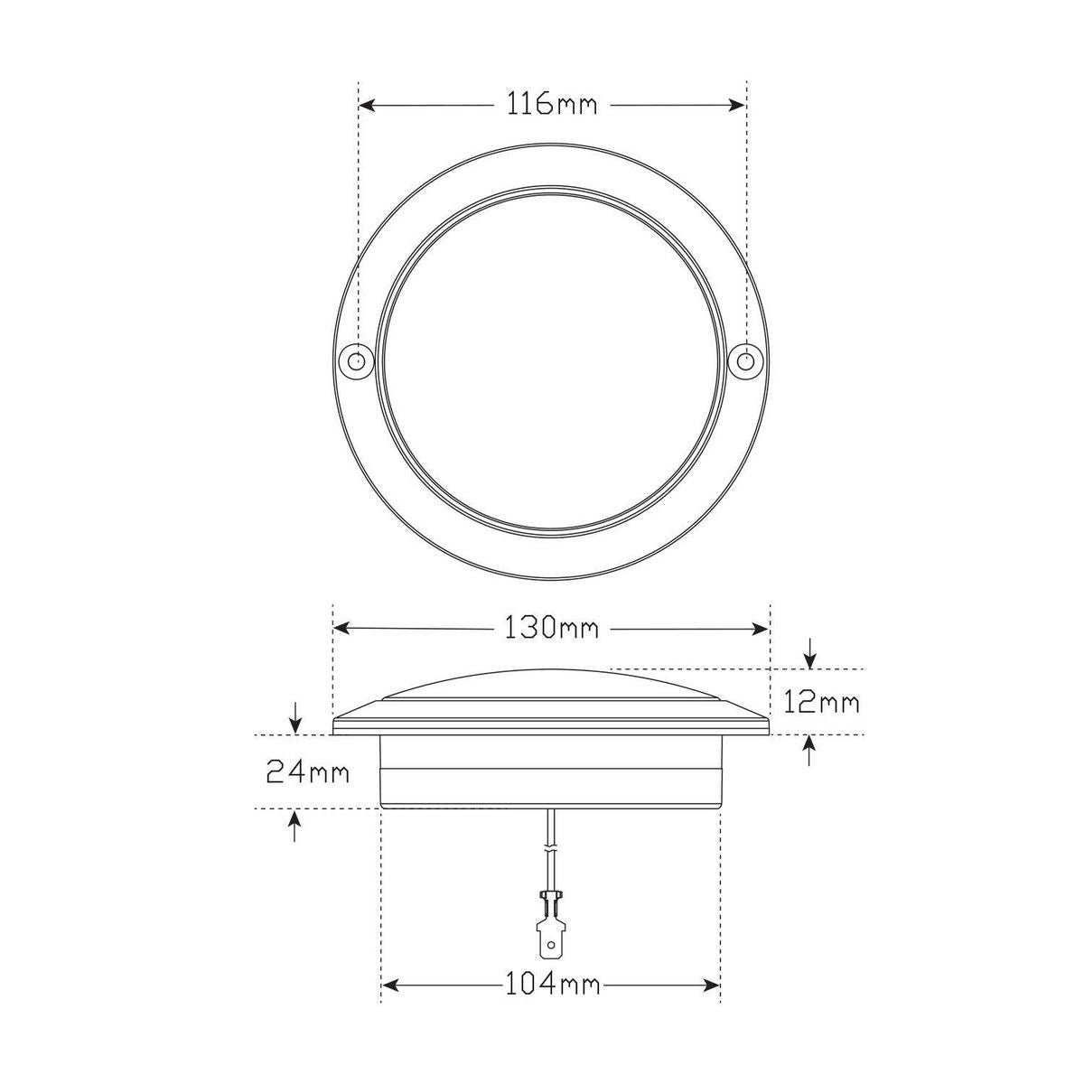 LED Autolamps 12/24V Round Indicator Lamp With Clear Lens 130mm Diameter Recessed Mount - 102ACM