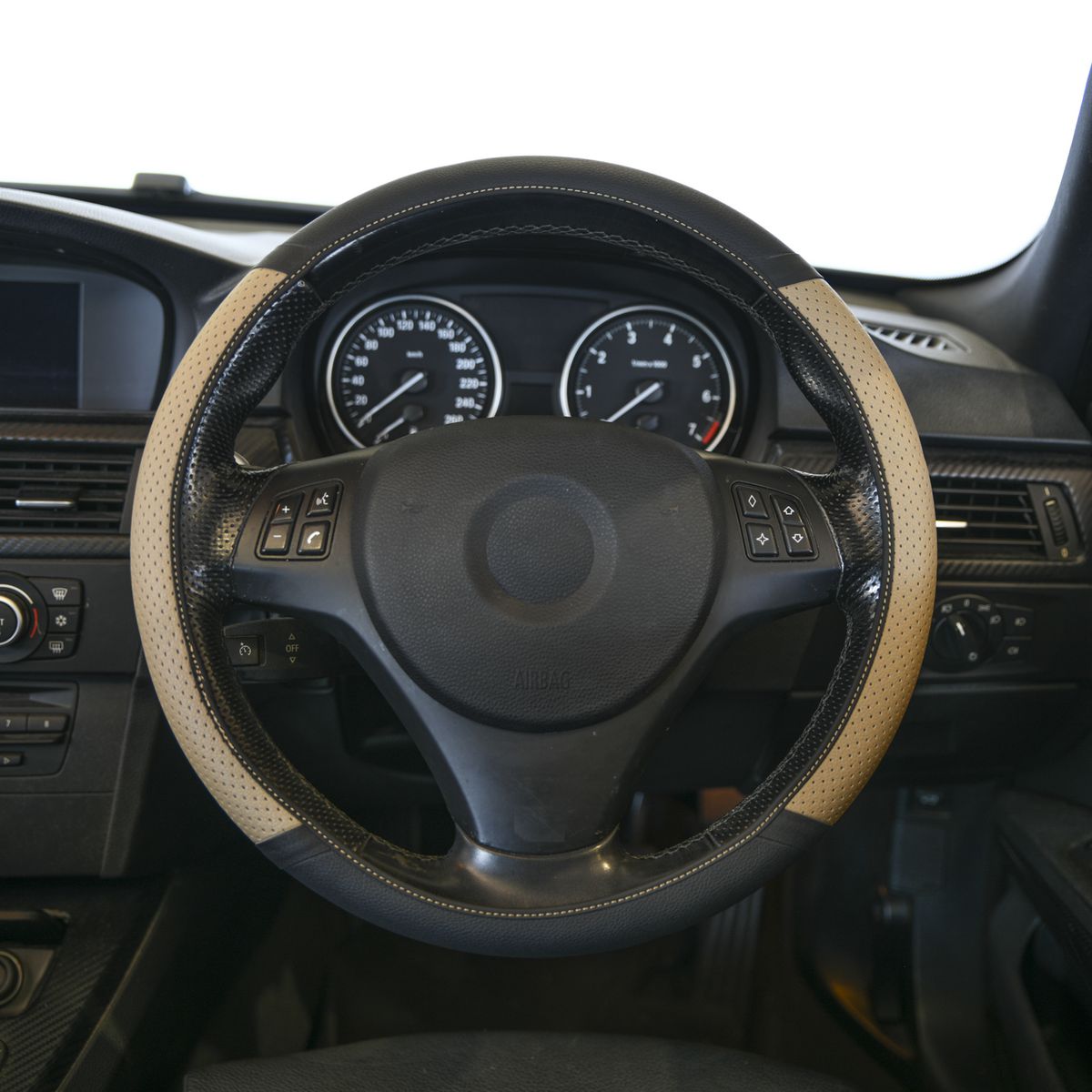 Gear Up Steering Wheel Cover Leatherette Two Tone Black And Slate