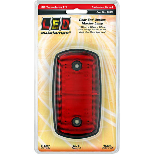 LED Autolamps Rear End Outline Marker Red 12/24 VOLT, 120 X 69 X 20mm, Blister - 69RM
