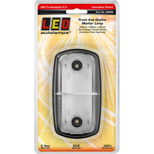 LED Autolamps Front End Outline Marker White 12/24 Volt, 120 X 69 X 20mm, Blister - 69WM
