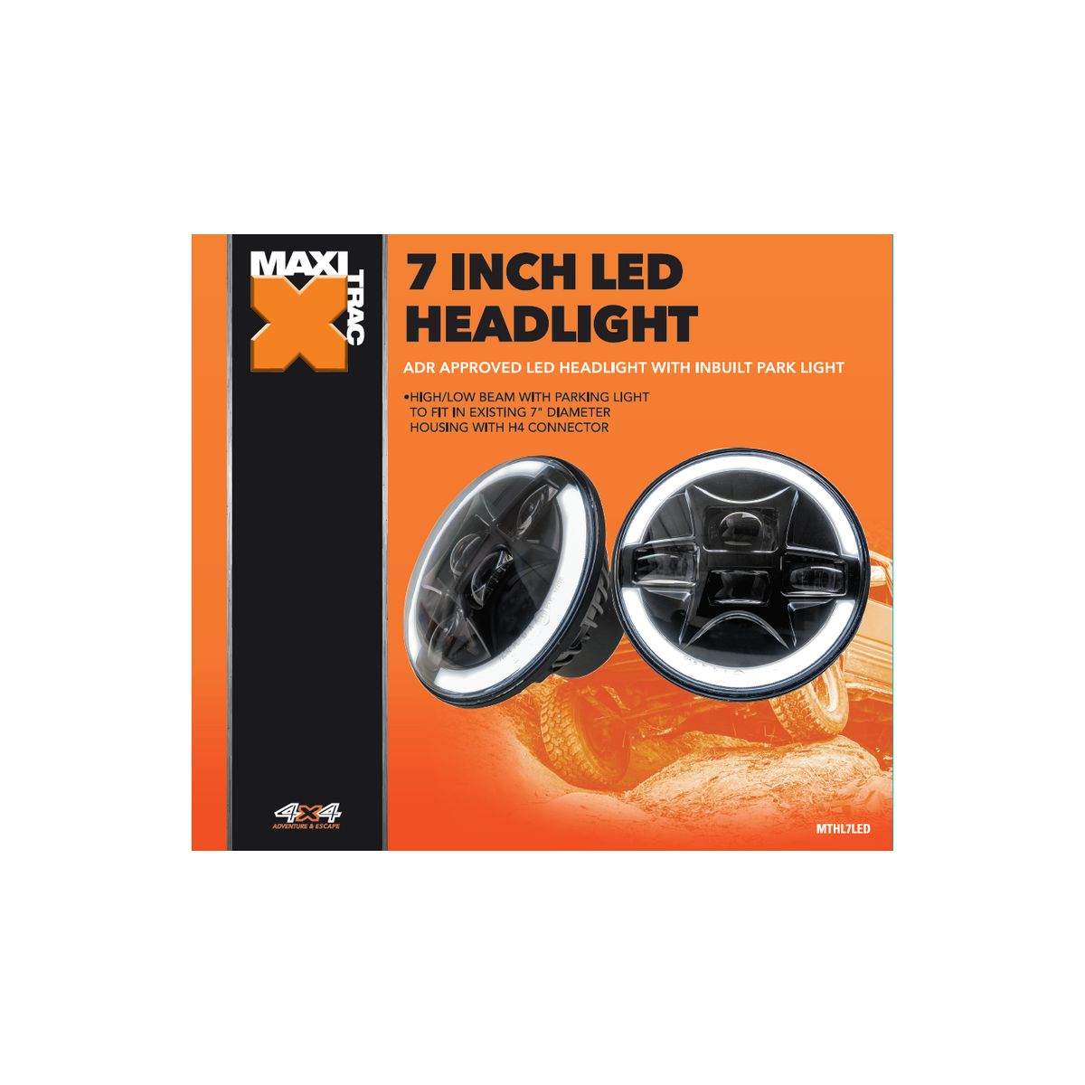 Maxi Trac 7 Inch LED Headlight, H4 Connector, High/Low Beam, Single 12/24V - MTHL7LED