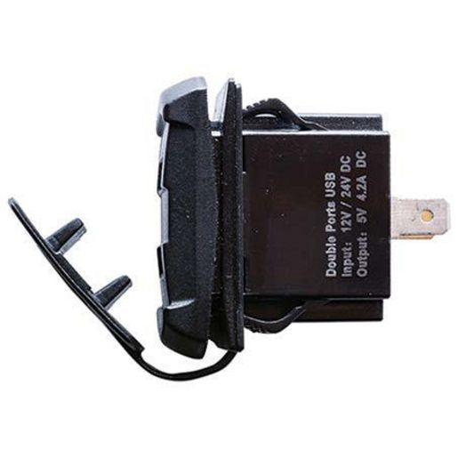 Drivetech 4x4 Dual USB Socket 2.1A Per USB - Panel Mount with Voltmeter - DT-11025