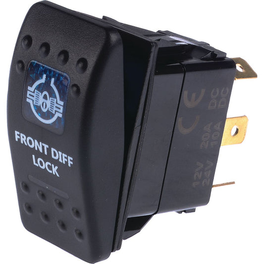 Drivetech 4x4 Rocker Front Diff Switch On/Off SPST 12 or 24V Blue Illumination - DT-11022