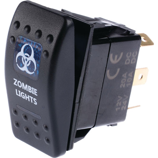 Drivetech 4x4 Rocker Zombie Light Switch On/Off SPST 12 or 24V Blue Illumination - DT-11024