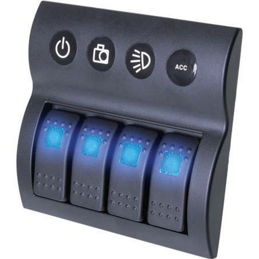 Drivetech 4x4 Rocker 4 Switch Panel On - Off - SPST 12 or 24V Blue Illumination - DT-11030