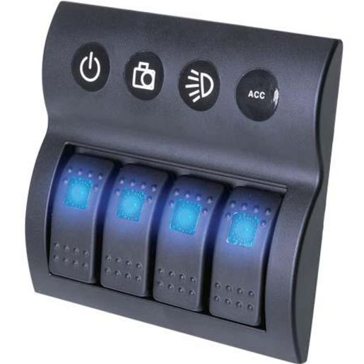 Drivetech 4x4 Rocker 4 Switch Panel On - Off - SPST 12 or 24V Blue Illumination - DT-11030