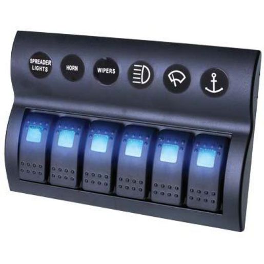 Drivetech 4x4 Rocker 6 Switch Panel On - Off - SPST 12 or 24V - DT-11031