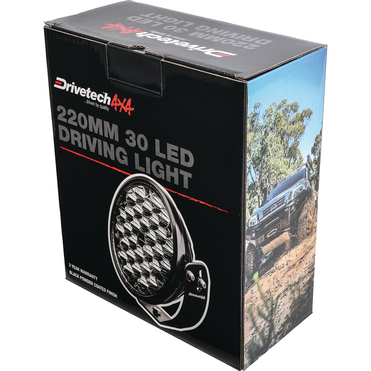 Drivetech 4X4 220mm Round LED Driving Light Black - DT-DR220