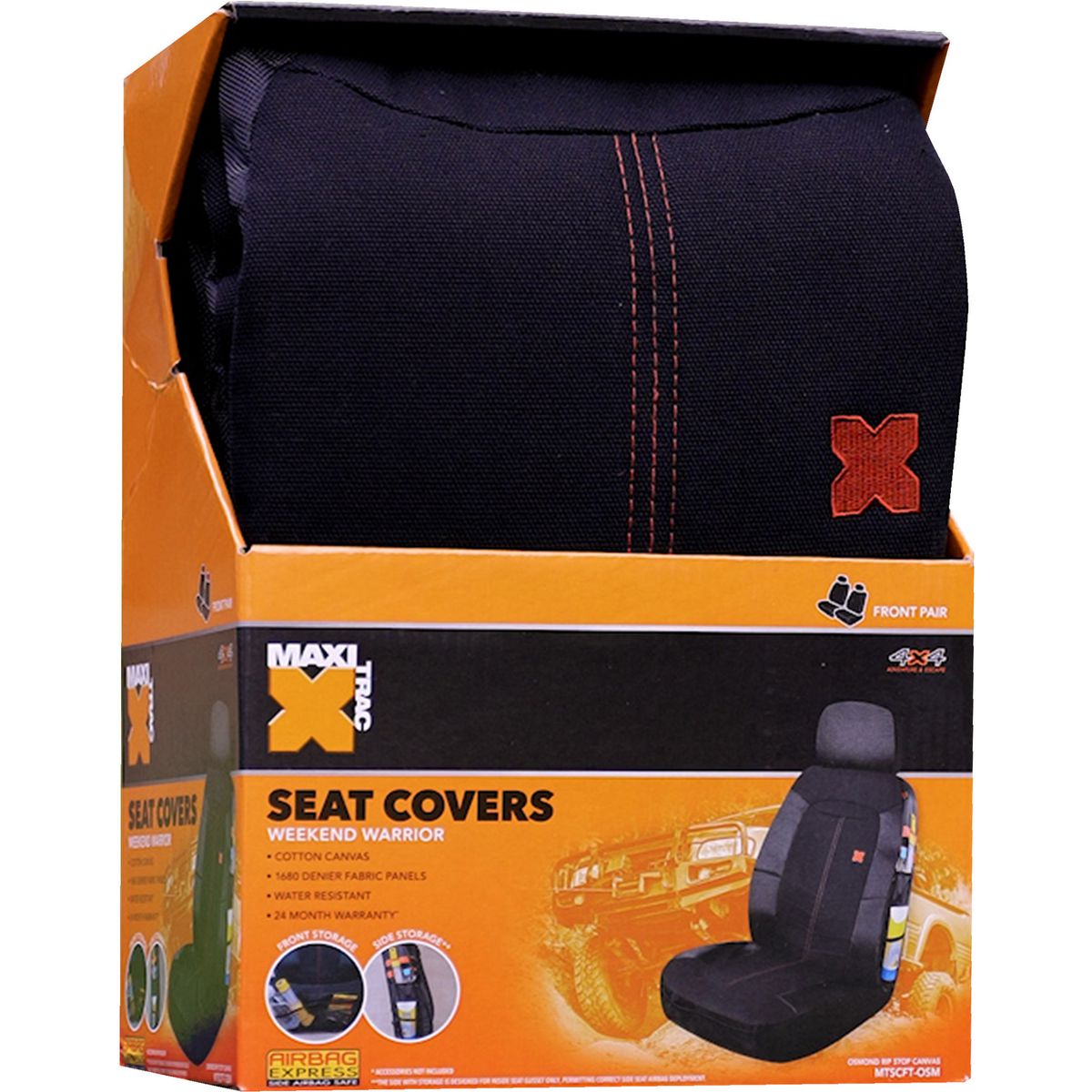 Maxi Trac Front Car Seat Covers Canvas, Black - Pair - MTSCFT-OSM