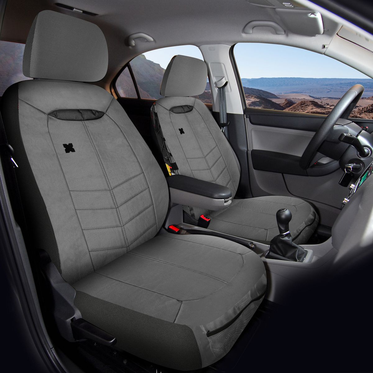 Maxi Trac Front Car Seat Covers Canvas, Grey  - Pair - MTSCFT-RIP