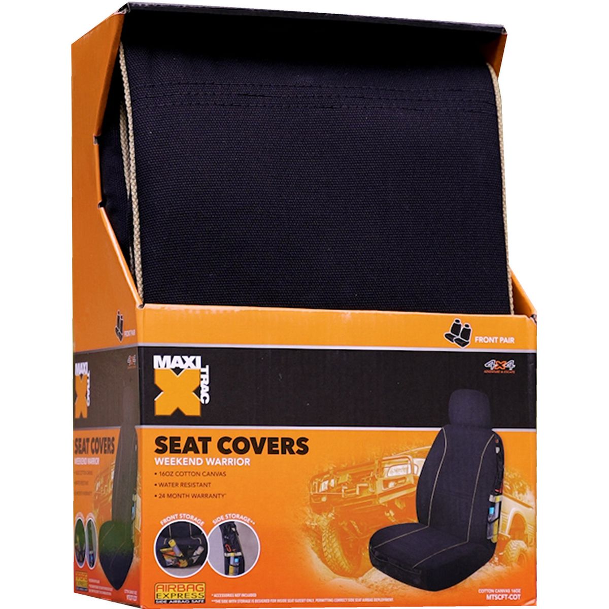 Maxi Trac Front Car Seat Covers Canvas, Black - Pair - MTSCFT-COT