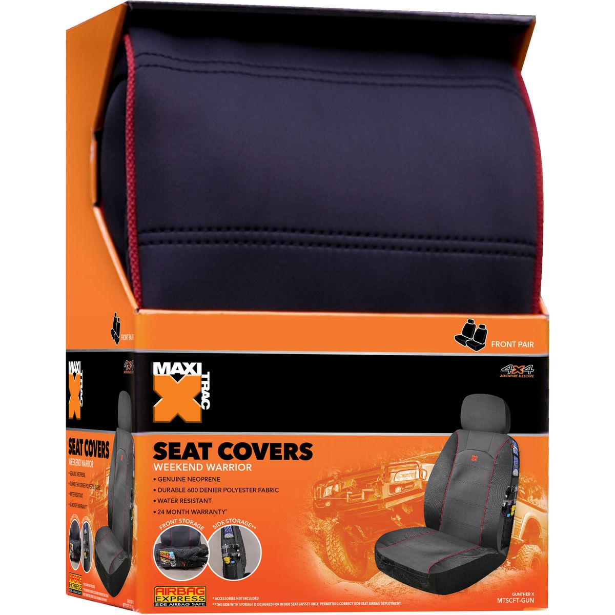 Maxi Trac Front Car Seat Covers Neoprene, Grey - Pair - MTSCFT-GUN