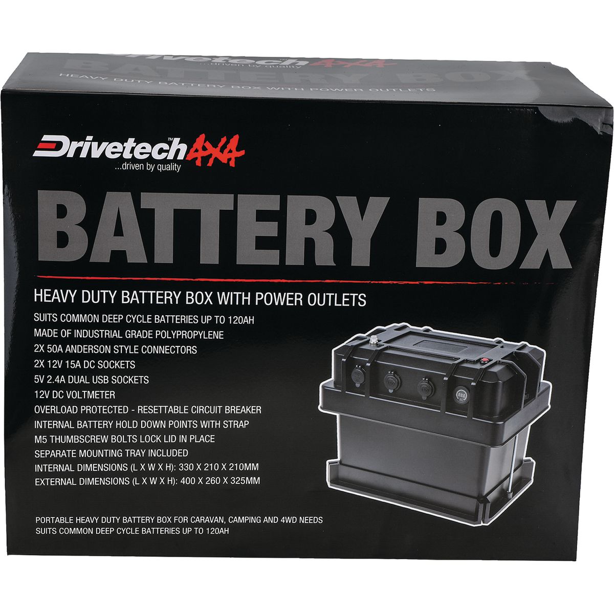 Drivetech 4x4 HD Battery Box 340x220x230mm DT-02008 - DT-02008
