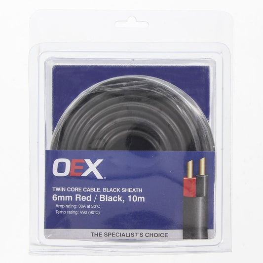 OEX 6mm Twin Core Automotive Cable, Red/Black, with Black Sheath 
(10m) - ACX0811-10BL