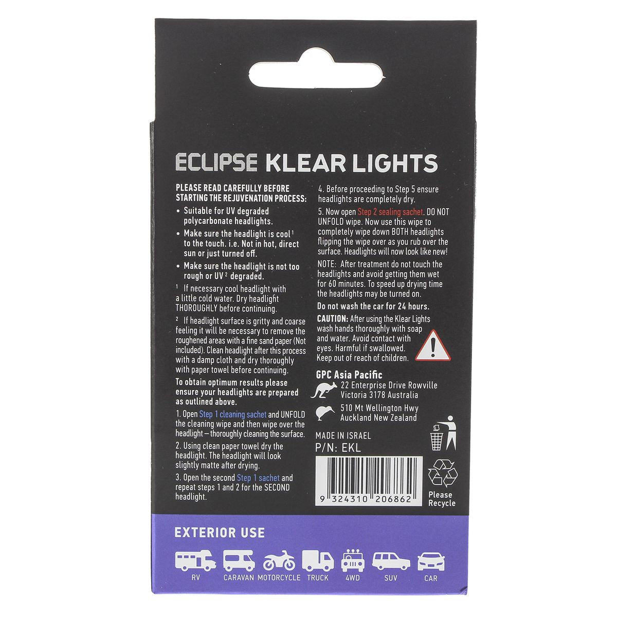 Eclipse Klear Lights Headlight Restoration Wipes - EKL