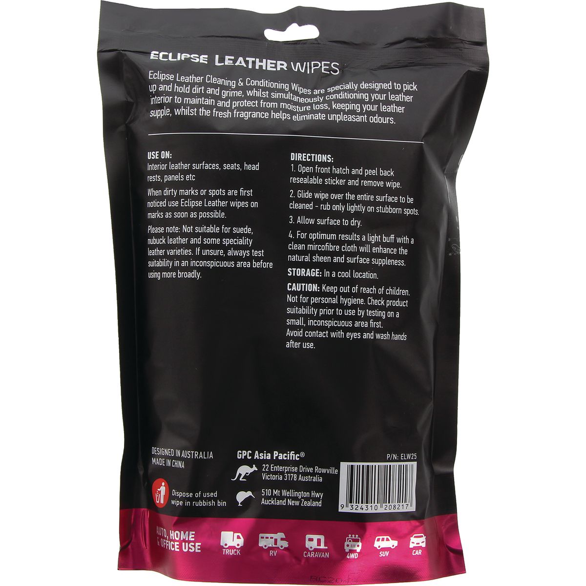 Eclipse Leather Wipes 25 Pack - ELW25