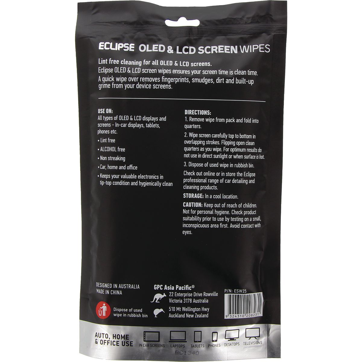 Eclipse OLED & LCD Screen Wipes 25 Pack - ESW25