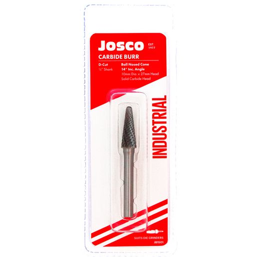 JOSCO Burr DCut 10x27mm 1/4 Shaft Ball Nose Cone Carbide - JB1501