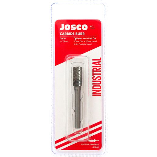 JOSCO Burr DCut 10x20mm 1/4 Shaft Cylinder Carbide - JB1002