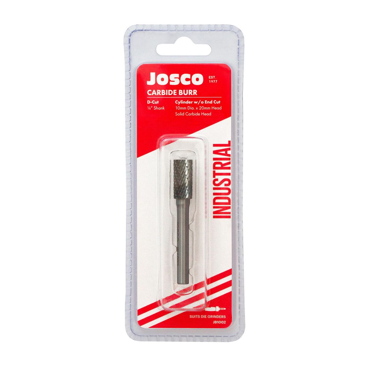 JOSCO Burr DCut 10x20mm 1/4 Shaft Cylinder Carbide - JB1002