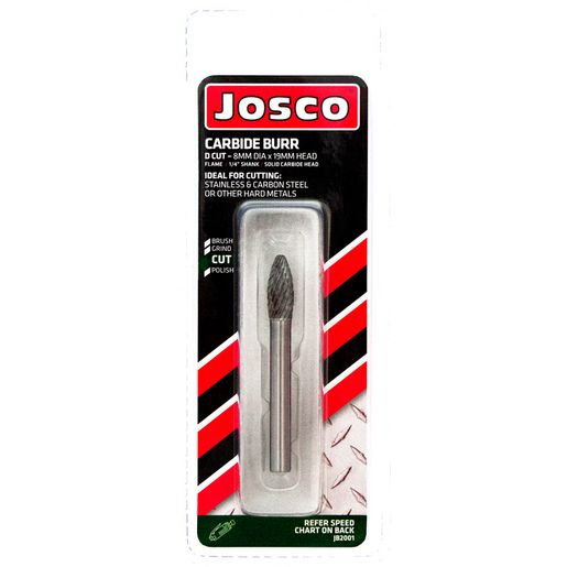 JOSCO Burr DCut 8x19 1/4 Shank Flame Carbide - JB2001
