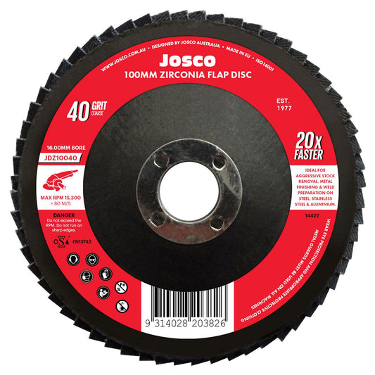 JOSCO Flap Disc 100x16 40g Zirconia - JDZ10040