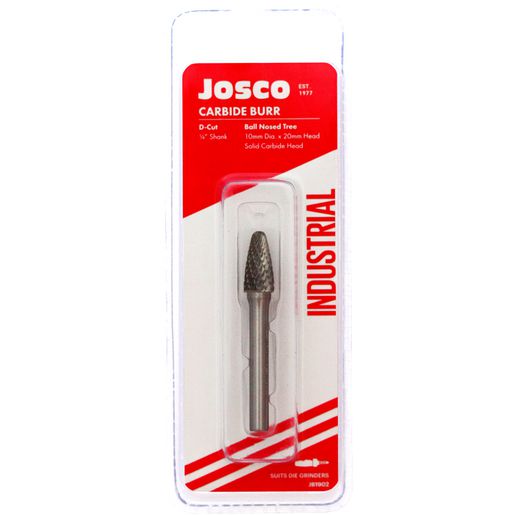 JOSCO Burr DCut 10x20mm 1/4 Shaft Tree Ball Nose Carbide - JB1902