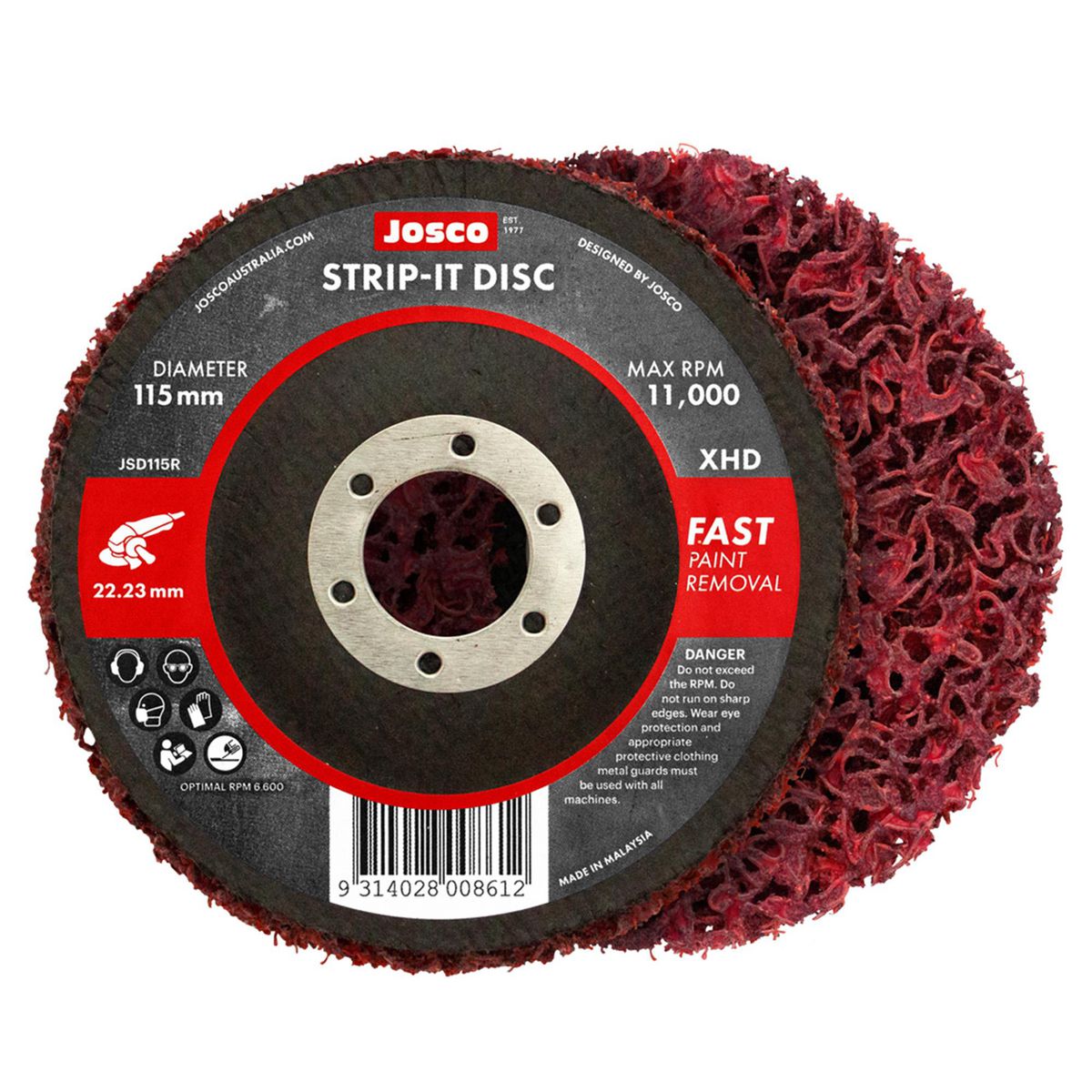 JOSCO Strip it Disc 115mm Red 22mm Bore Fibreglass Back - JSD115R