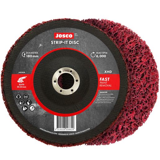 JOSCO Strip It Disc 180mm Red 22mm Bore Fibreglass Back - JSD180R
