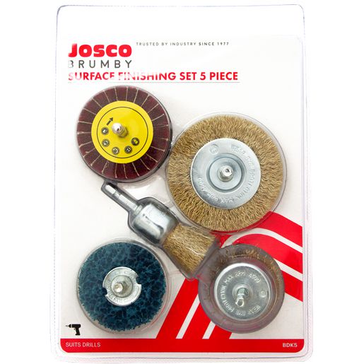 JOSCO Brumby Brush & Abrasive Kit 5pce 6.3 Hex Spindle - BDK5