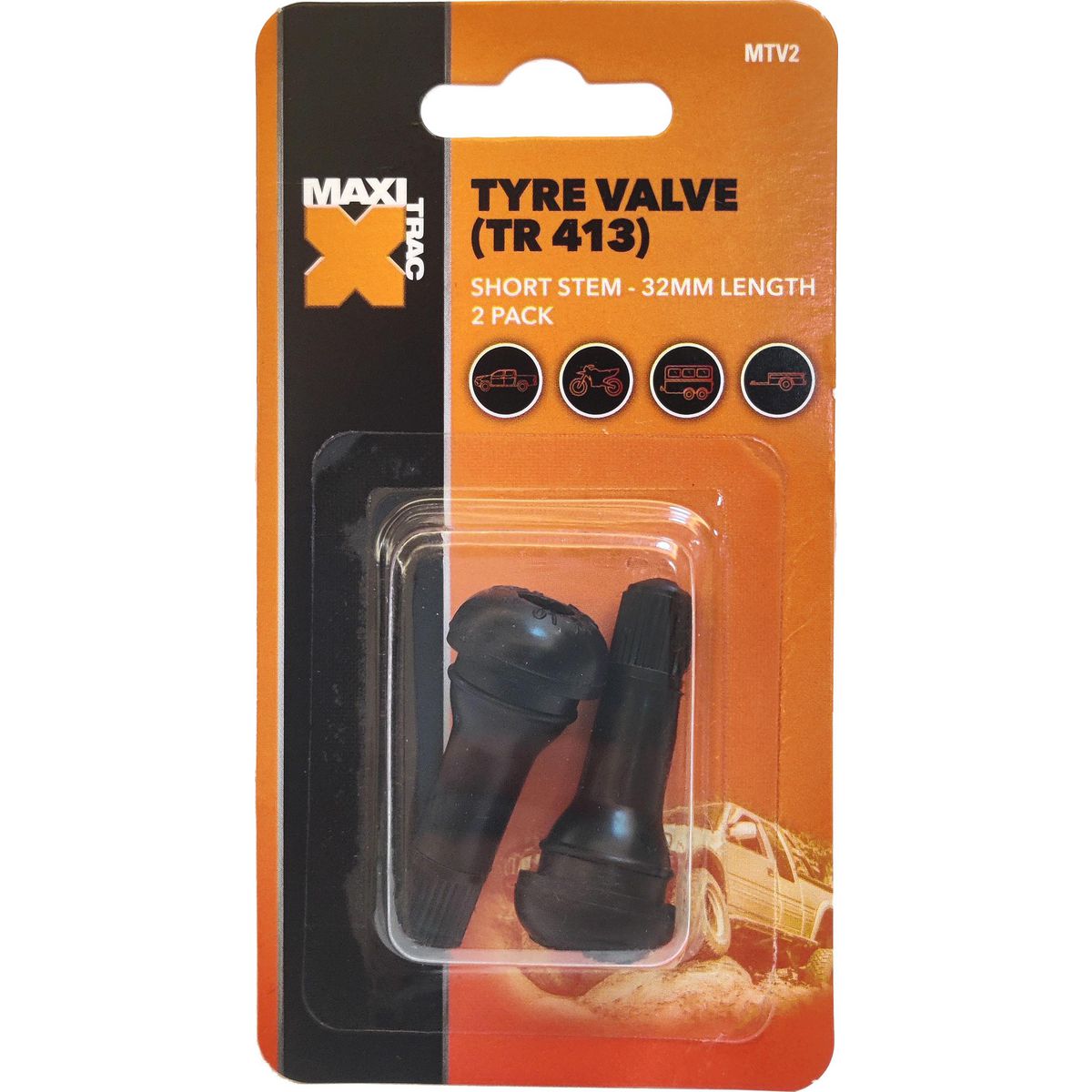 Maxi Trac Short Stem Tyre Valves 2 pack - MTV2