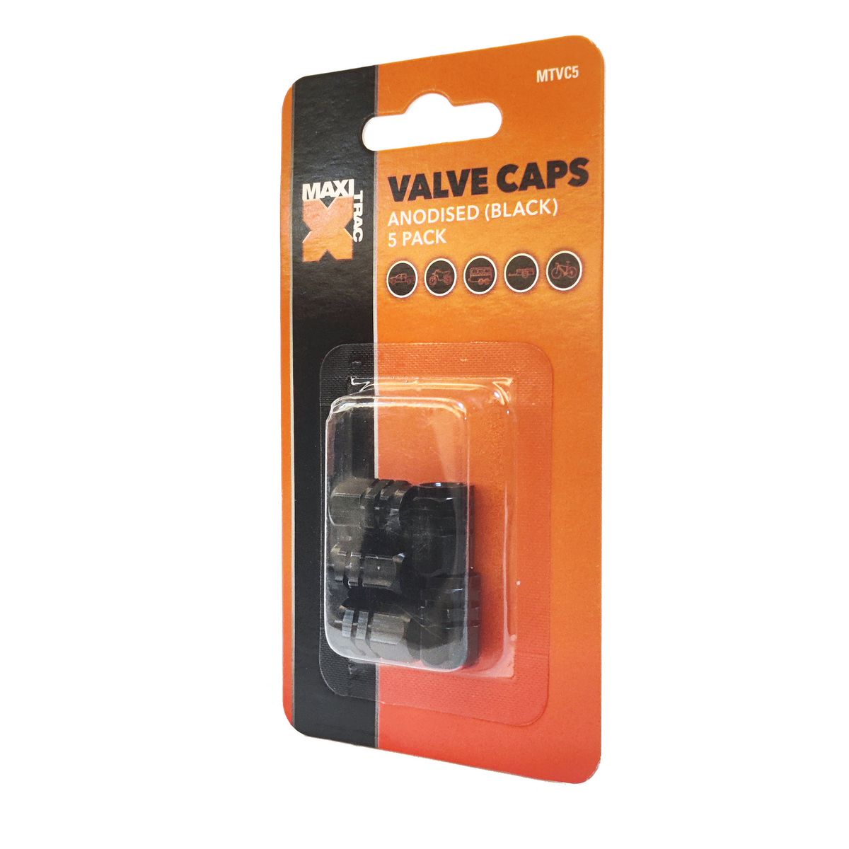 Maxi Trac Anodised Hex Black Valve Caps 5 Pack - MTVC5